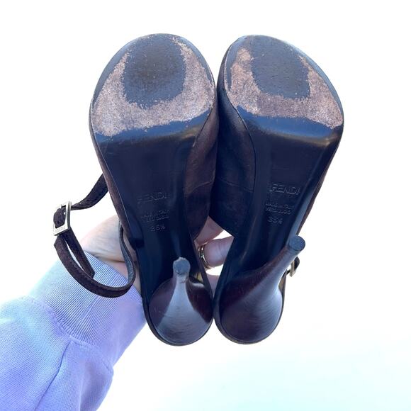 Vintage Y2K Fendi Chocolate Brown Suede Platform Peep Toe Heels 6.5 Pumps 36.5 - Picture 3 of 9